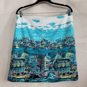 Talbots Woven Scenic Print Blue Skirt
